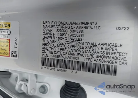 2022 Acura Tlx A-Spec Package from USA, damaged, VIN 19UUB6F50NA001623